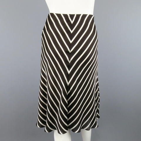 RALPH LAUREN Collection Size 8 Brown & White Striped Silk A Line Skirt