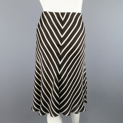 RALPH LAUREN Collection Size 8 Brown & White Striped Silk A Line Skirt