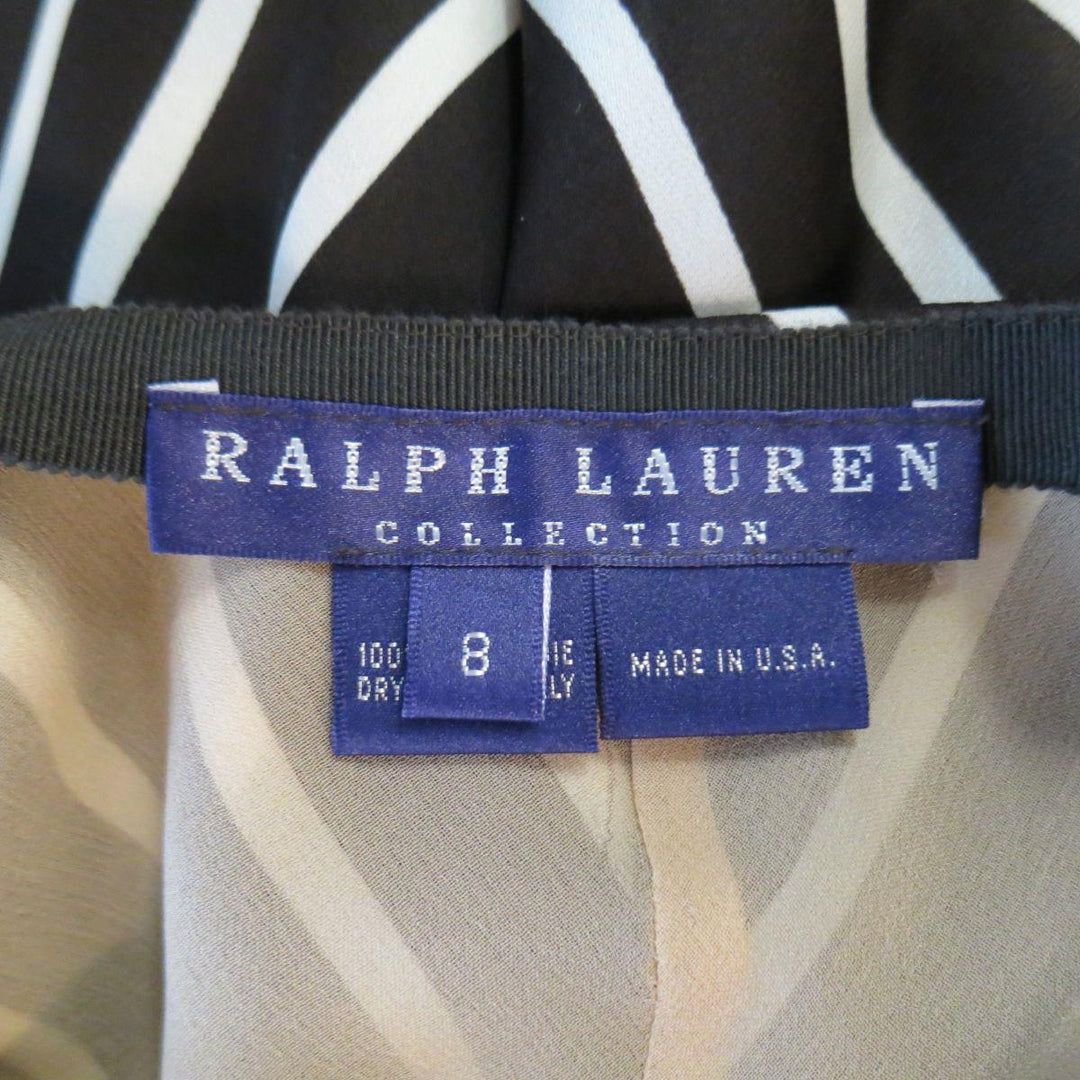 Colección RALPH LAUREN Talla 8 Falda acampanada de seda a rayas marrón y blanca 