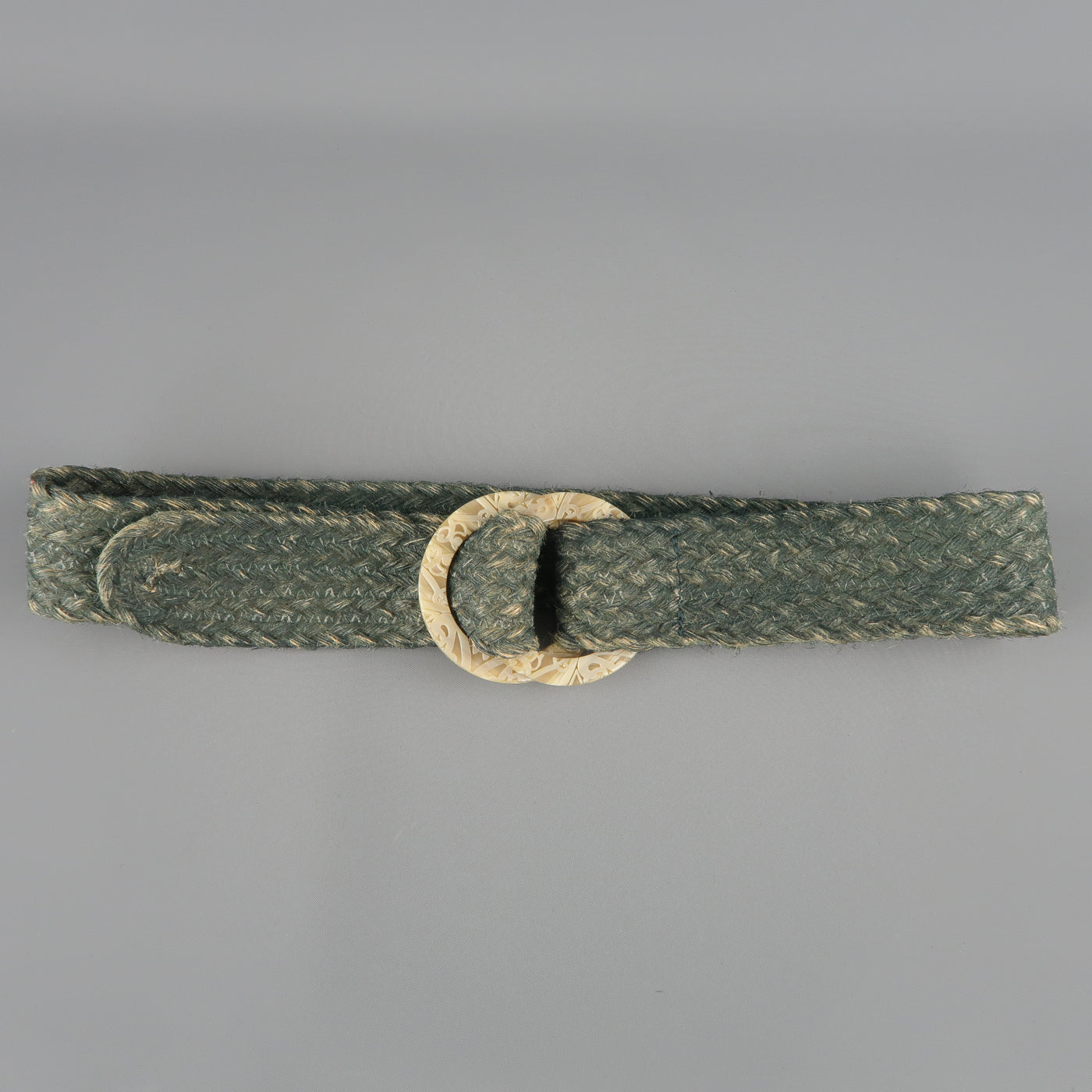 RALPH LAUREN Green M Braided Rope Double Engraved Hoop Belt