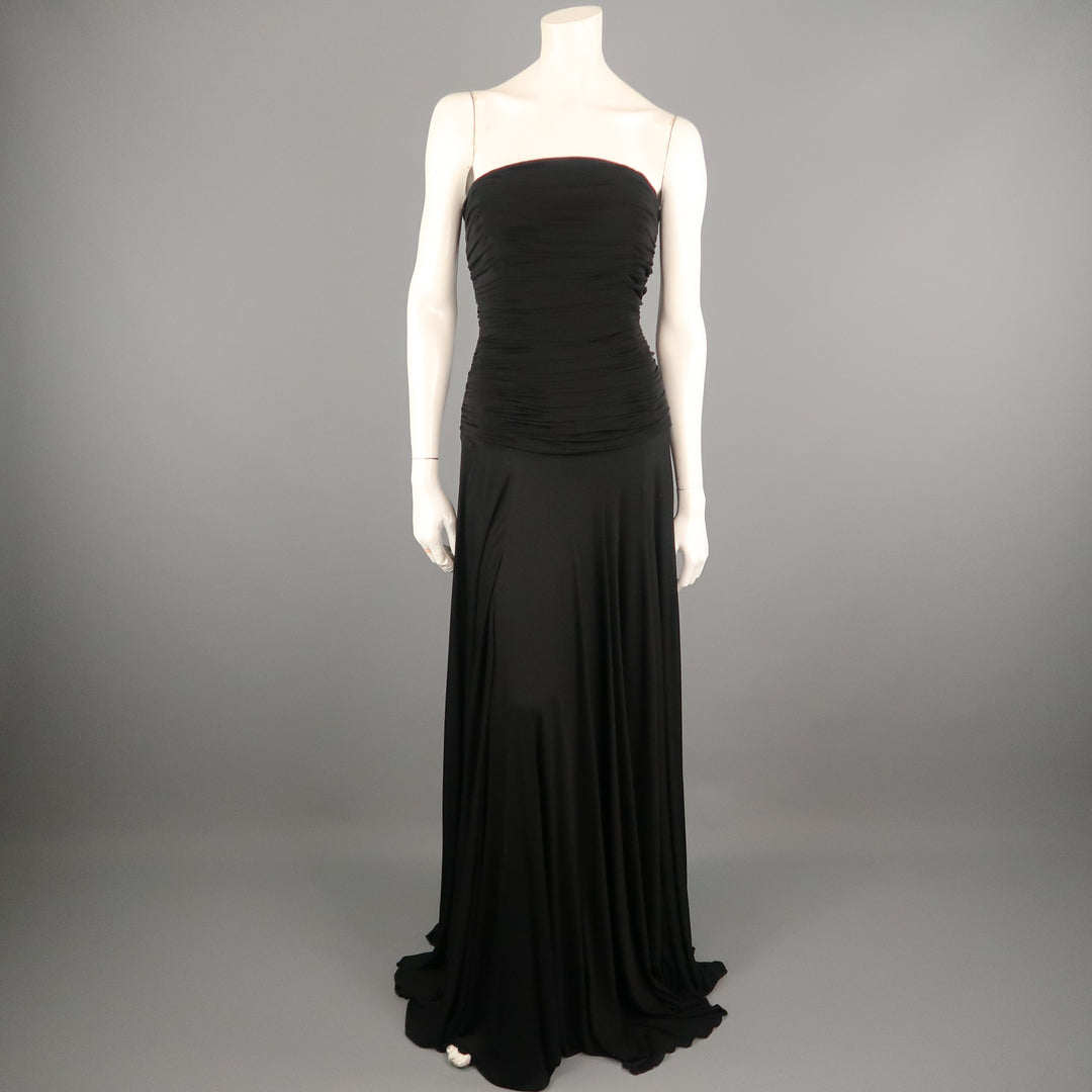 RALPH LAUREN COLLECTION Size 10 Black Viscose Ruched Bustier Strapless Gown