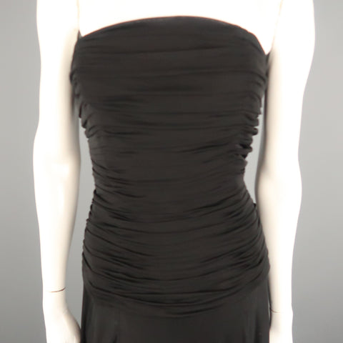 RALPH LAUREN COLLECTION Size 10 Black Viscose Ruched Bustier Strapless Gown