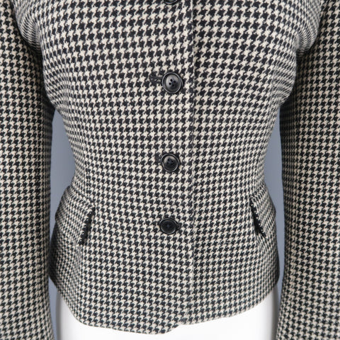 RALPH LAUREN Size 10 Cream & Black Houndstooth Wool / Cashmere Cropped Jacket