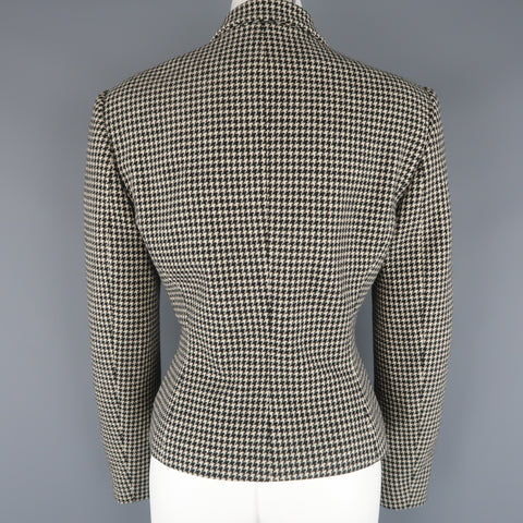 RALPH LAUREN Size 10 Cream & Black Houndstooth Wool / Cashmere Cropped Jacket