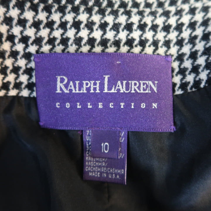 RALPH LAUREN Size 10 Cream & Black Houndstooth Wool / Cashmere Cropped Jacket
