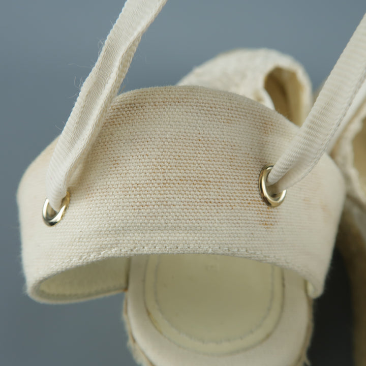 RALPH LAUREN Size 10 Off White Knit Ankle Strap Espadrille Wedges