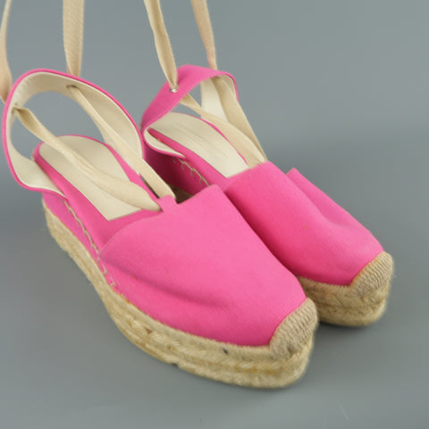 RALPH LAUREN Cuñas de alpargata con correa al tobillo de lona rosa talla 10 