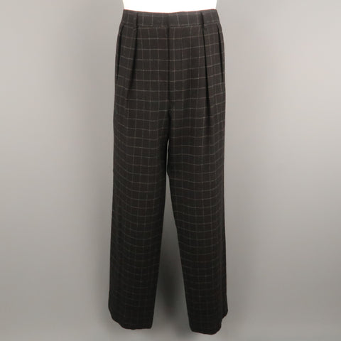 RALPH LAUREN Size 34 Black & Grey Window Pane Cashmere 31 Pleated Dress Pants