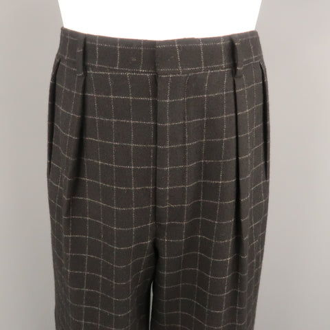 RALPH LAUREN Size 34 Black & Grey Window Pane Cashmere 31 Pleated Dress Pants