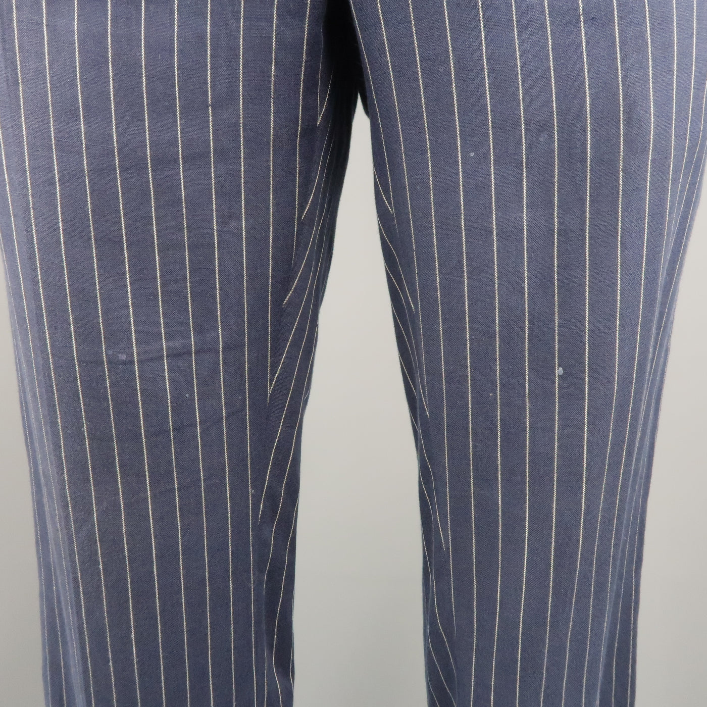 RALPH LAUREN Size 34 Navy Stripe Linen Dress Pants