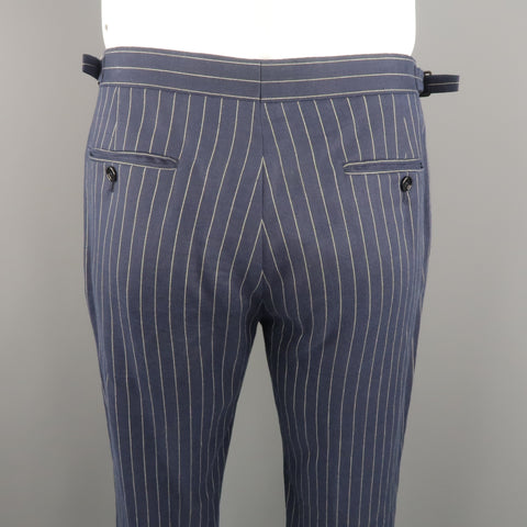 RALPH LAUREN Size 34 Navy Stripe Linen Dress Pants