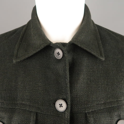 RALPH LAUREN Size 4 Black Woven Linen Cropped Trucker Jacket