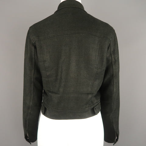 RALPH LAUREN Size 4 Black Woven Linen Cropped Trucker Jacket