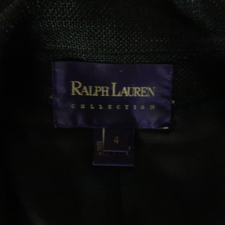 RALPH LAUREN Size 4 Black Woven Linen Cropped Trucker Jacket