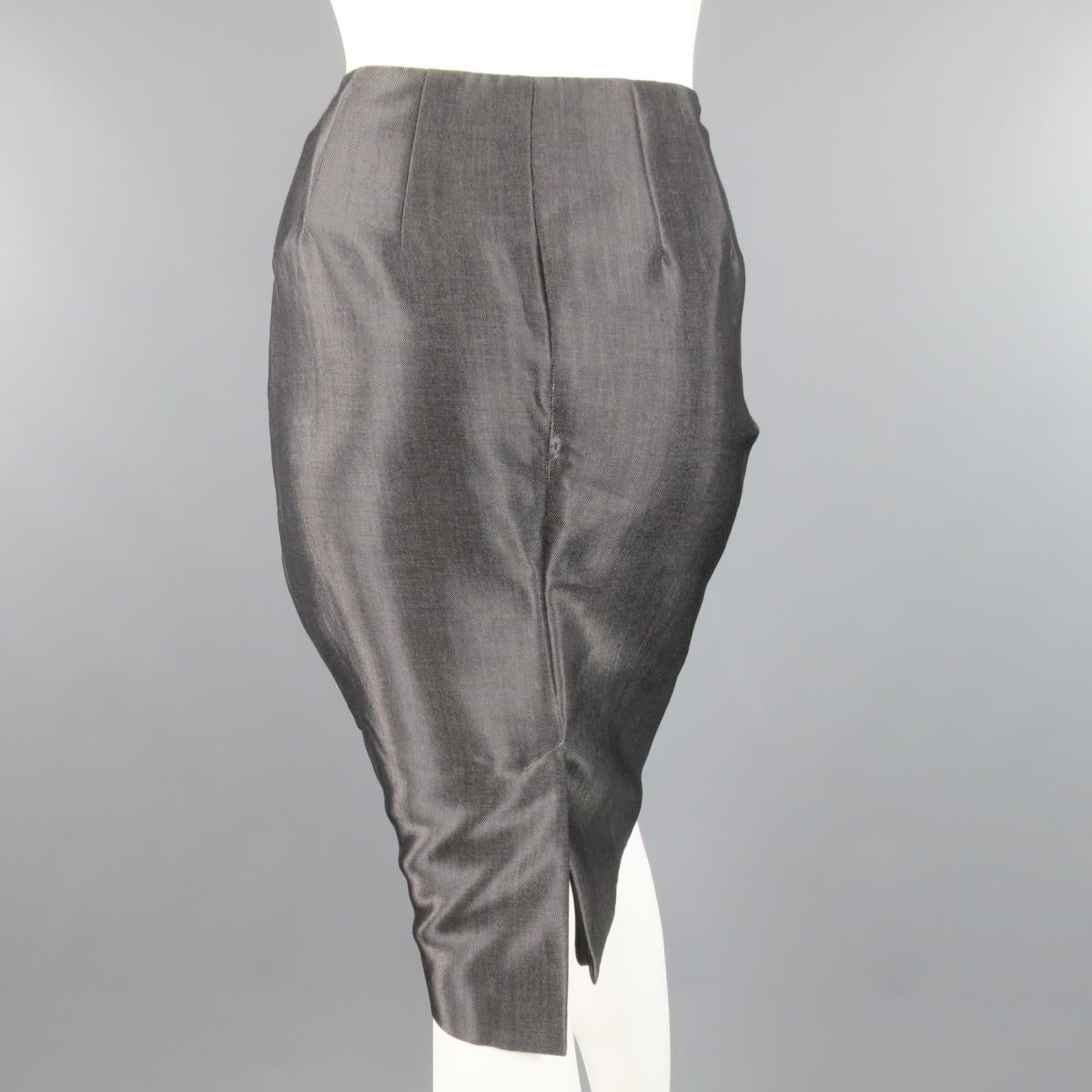 RALPH LAUREN Size 4 Metallic Grey Wool Blend Denim Pencil Skirt