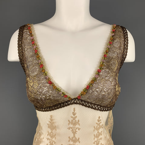 RALPH LAUREN Size 6 Beige Lace Florwer Trim V Neck Camisole Top