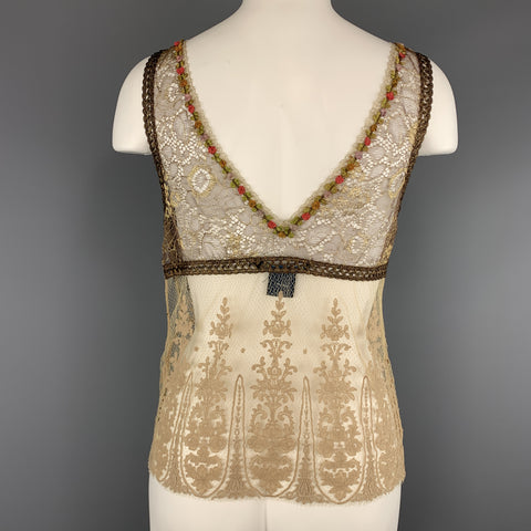 RALPH LAUREN Size 6 Beige Lace Florwer Trim V Neck Camisole Top