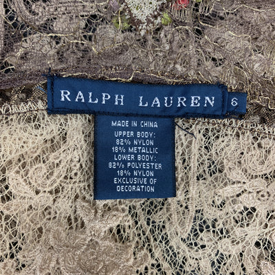 RALPH LAUREN Size 6 Beige Lace Florwer Trim V Neck Camisole Top