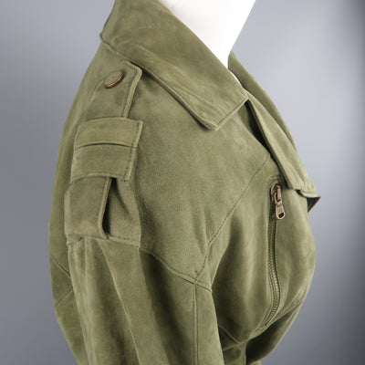 RALPH LAUREN Size 6 Olive Suede Cropped Lace Up Biker Jacket