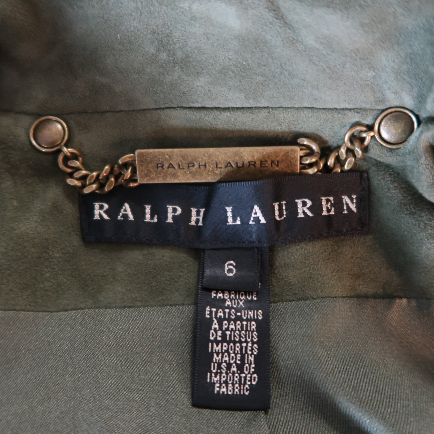 RALPH LAUREN Size 6 Olive Suede Cropped Lace Up Biker Jacket