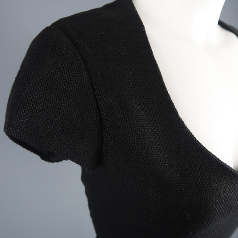 RALPH LAUREN Size 8 Black Woven Linen Scoop Neck Dress