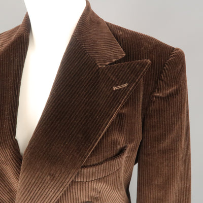RALPH LAUREN Size 8 Brown Corduroy Double Breasted Peak Lapel Jacket