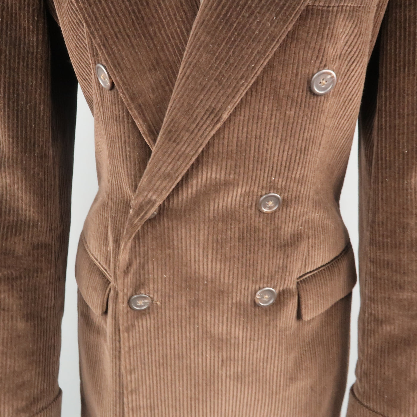 RALPH LAUREN Size 8 Brown Corduroy Double Breasted Peak Lapel Jacket