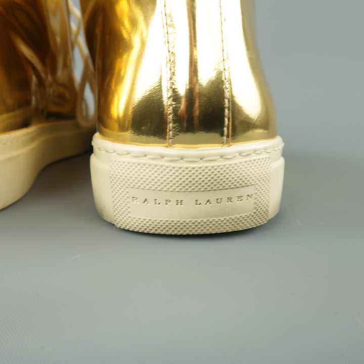 RALPH LAUREN Size 8 Metallic Gold Leather Silvana High Top Sneakers