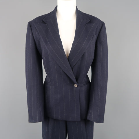 RALPH LAUREN Size 8 Navy Chalkstripe Wool Pleated Peak Lapel Jacket Pants Suit