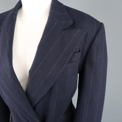 RALPH LAUREN Size 8 Navy Chalkstripe Wool Pleated Peak Lapel Jacket Pants Suit