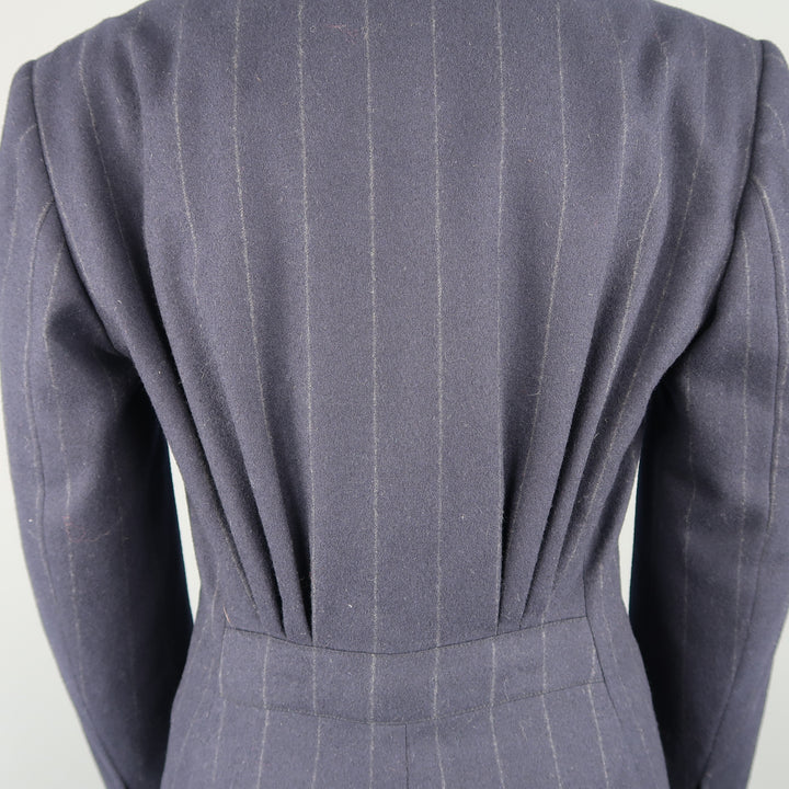 RALPH LAUREN Size 8 Navy Chalkstripe Wool Pleated Peak Lapel Jacket Pants Suit