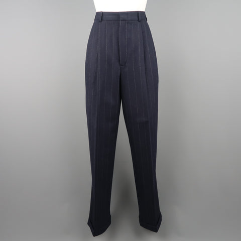 RALPH LAUREN Taille 8 Marine Chalkstripe Laine Plissée Peak Revers Veste Pantalon Costume 
