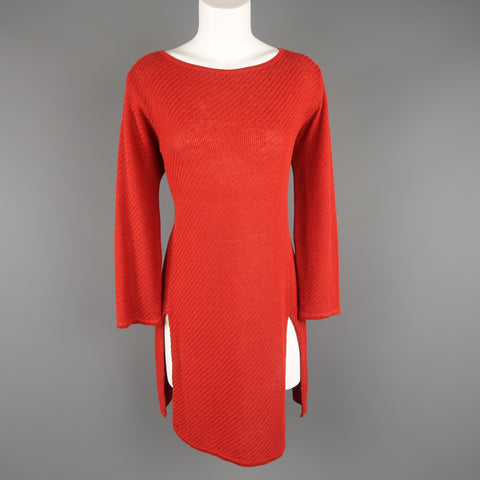 RALPH LAUREN Size L Red Linen Knit Boat Neck Slit Hem Tunic Pullover