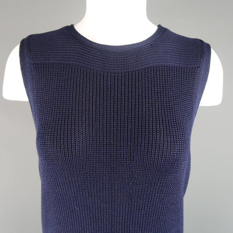 RALPH LAUREN Size M Navy Silk Blend Sleeveless Long Sweater Vest Top