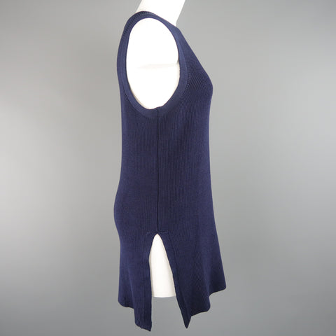 RALPH LAUREN Size M Navy Silk Blend Sleeveless Long Sweater Vest Top