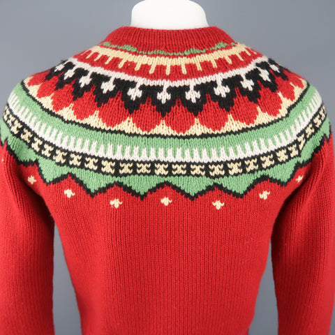 RALPH LAUREN Size M Red Knitted Wool Intarsia Pullover Sweater