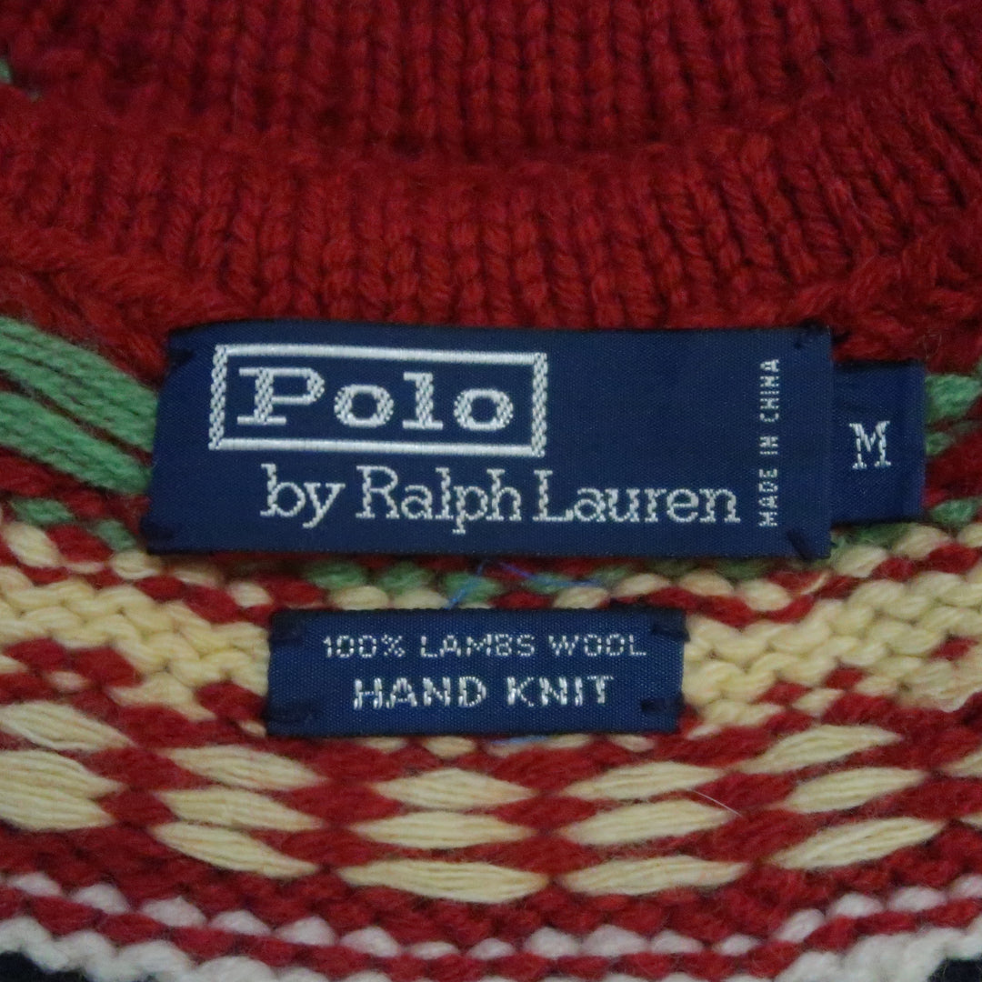 RALPH LAUREN Size M Red Knitted Wool Intarsia Pullover Sweater