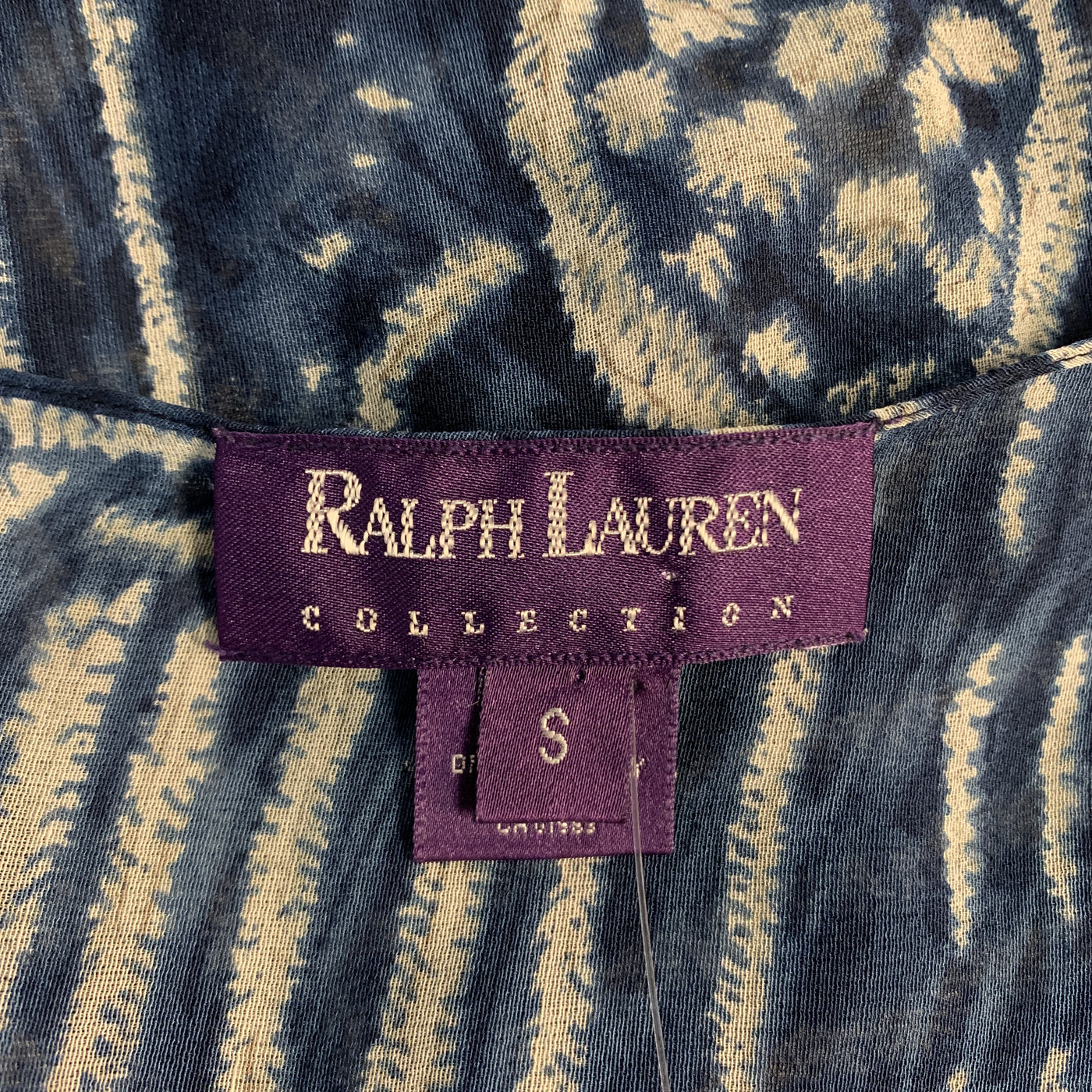 RALPH LAUREN Size S Blue Abstract Silk Strapless Blouse