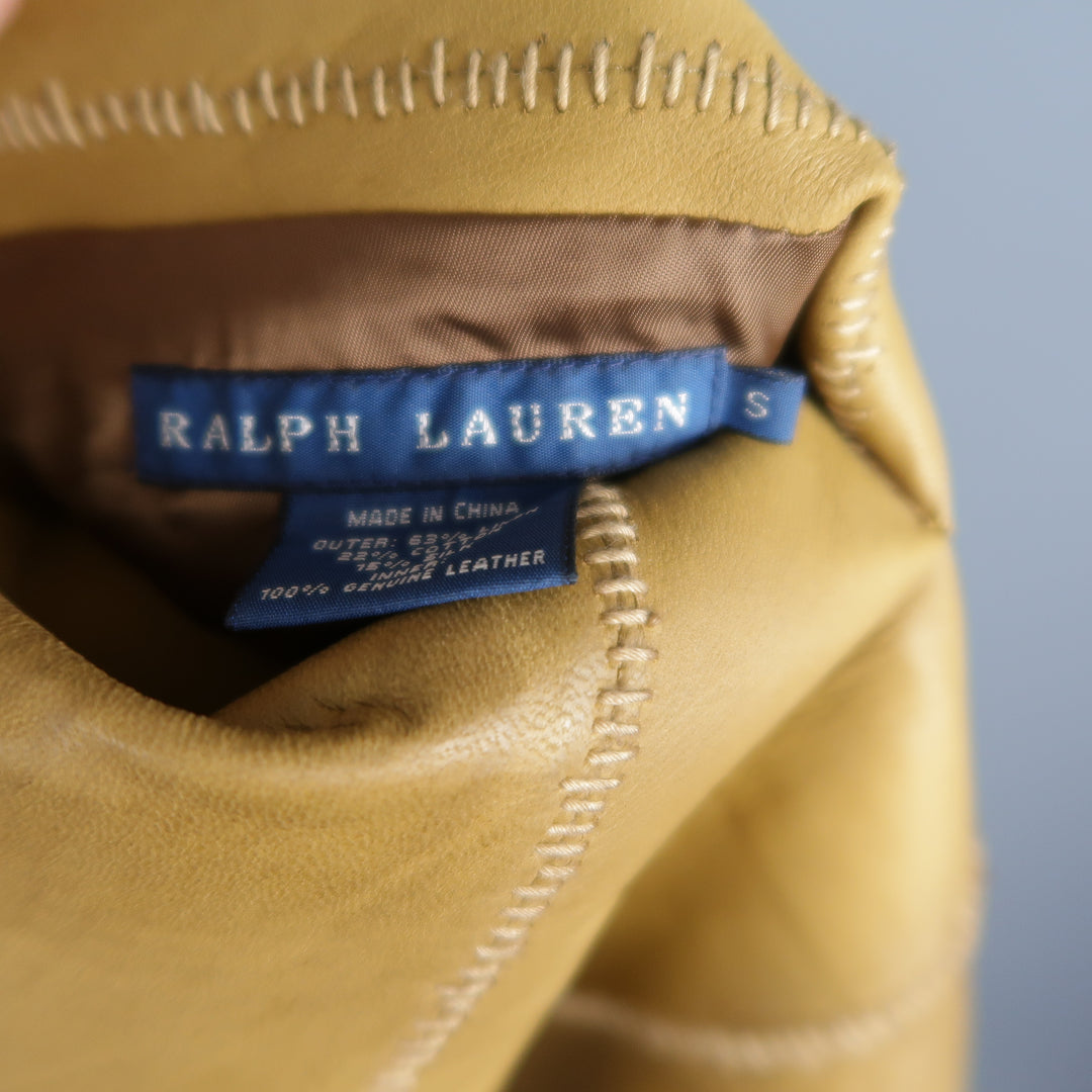 RALPH LAUREN Size S Tan Leather Reversible Tie Front Vest