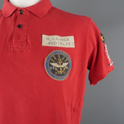 RALPH LAUREN Size XL Red Solid Cotton Buttoned POLO Shirt