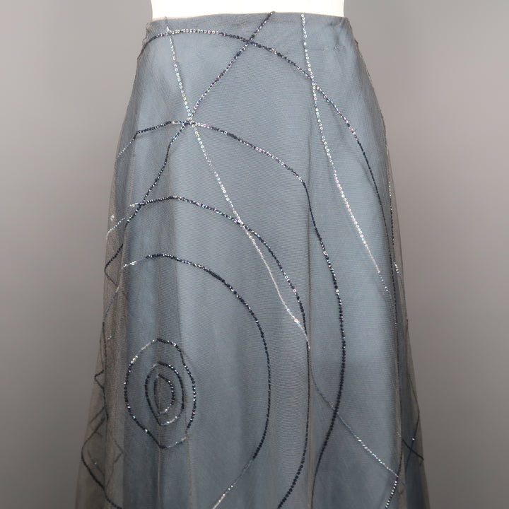 RANDOLPH DUKE Size 10 Blue Sequin Tulle Overlay Silk  Evening Skirt