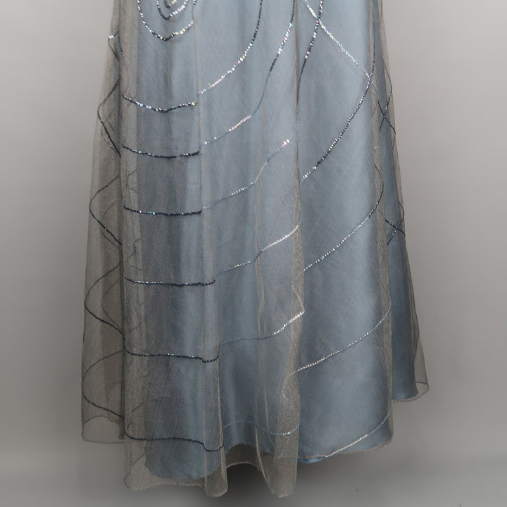 RANDOLPH DUKE Size 10 Blue Sequin Tulle Overlay Silk  Evening Skirt