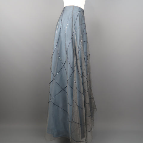 RANDOLPH DUKE Size 10 Blue Sequin Tulle Overlay Silk  Evening Skirt