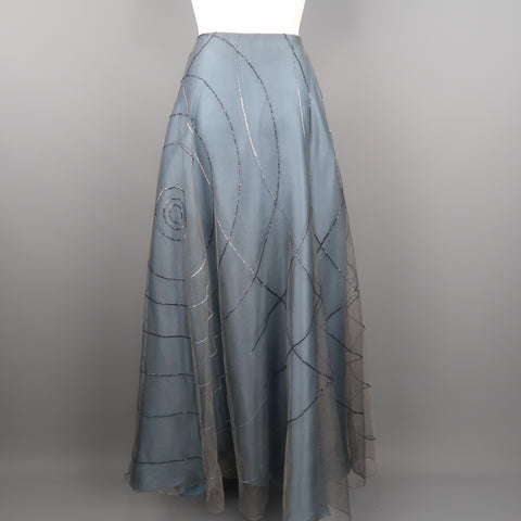 RANDOLPH DUKE Size 10 Blue Sequin Tulle Overlay Silk  Evening Skirt
