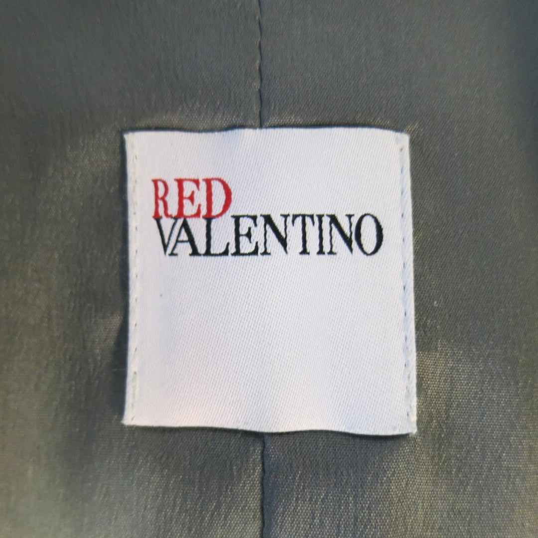 RED VALENTINO 2 Blazer court en laine mélangée à carreaux gris et rose en tweed à revers en pointe 