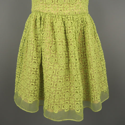 RED VALENTINO Size 0 Green  Embroidered Lace Overlay Fit Flair Dress