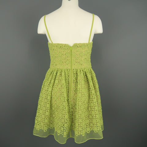 RED VALENTINO Size 0 Green  Embroidered Lace Overlay Fit Flair Dress