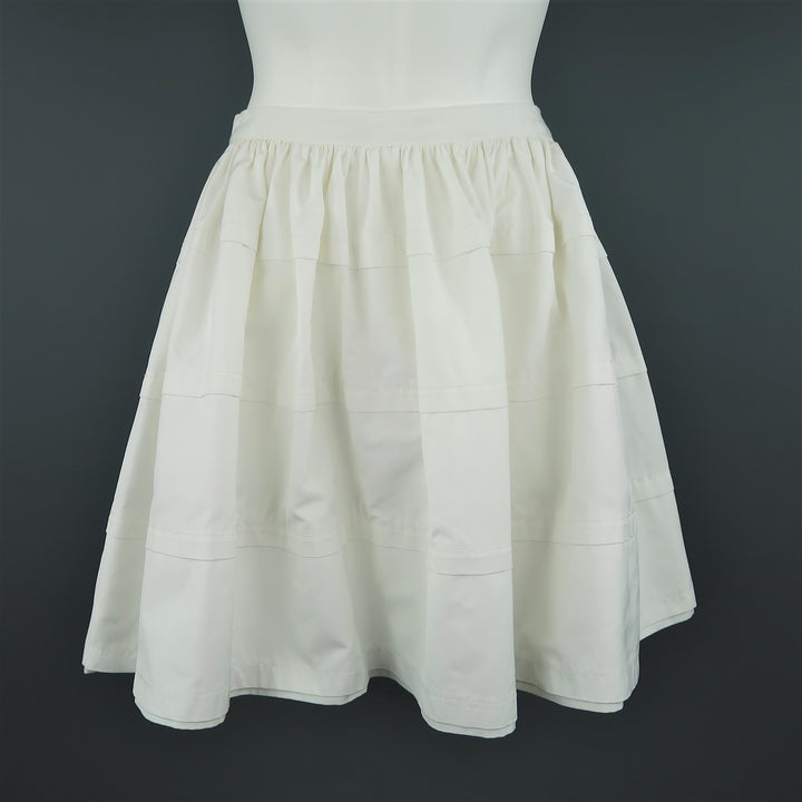 RED VALENTINO Size 6 White Cotton Blend Canvas Gathered Circle Mini Skirt