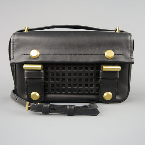 REED KRAKOFF Black Leather Gold Brass Hardware Satchel Handbag