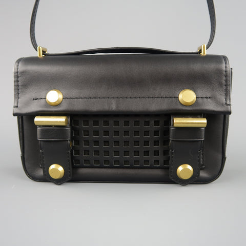 REED KRAKOFF Black Leather Gold Brass Hardware Satchel Handbag